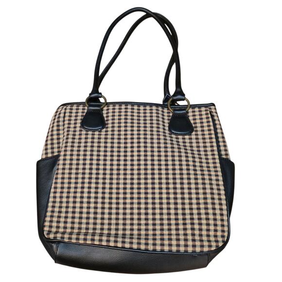 Vtg. Longaberger Houndstooth Shoulder Tote Bag Brown Black Cream - Picture 2 of 10